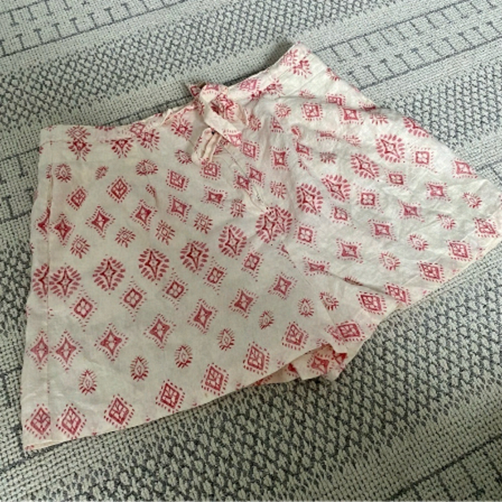 ARTISAN NY 100% Linen High Rise Drawstring Aztec Tribal Shorts Large